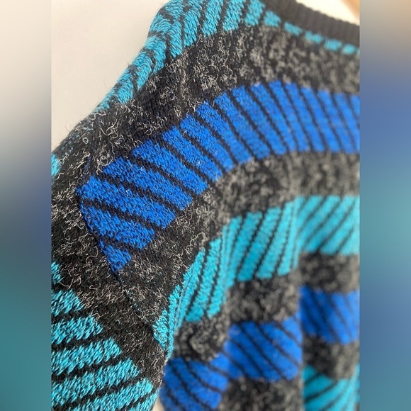 Pronto Uomo Geometric Soft Wool Blend Striped Sweater Blue Men’s Medium Italy‎ - Picture 10 of 13